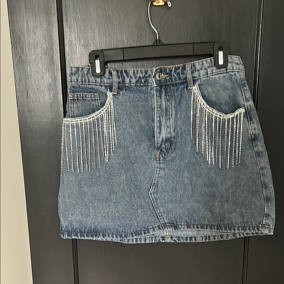 SHEIN Dresses & Skirts - SHEIN Blue Silver Embellished Mini Skirt Night Out